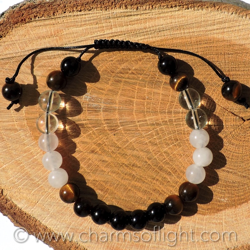 Clear Quartz, Tiger Eye, Black Onyx & Rose Quartz Bracelet